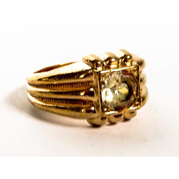 Mens Diamond Rhinestone Engagement Ring , Gold tone Size 10 - Picture 6 of 8